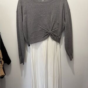 Anthropologie Gray Knotted Sweater with White Dress - XS